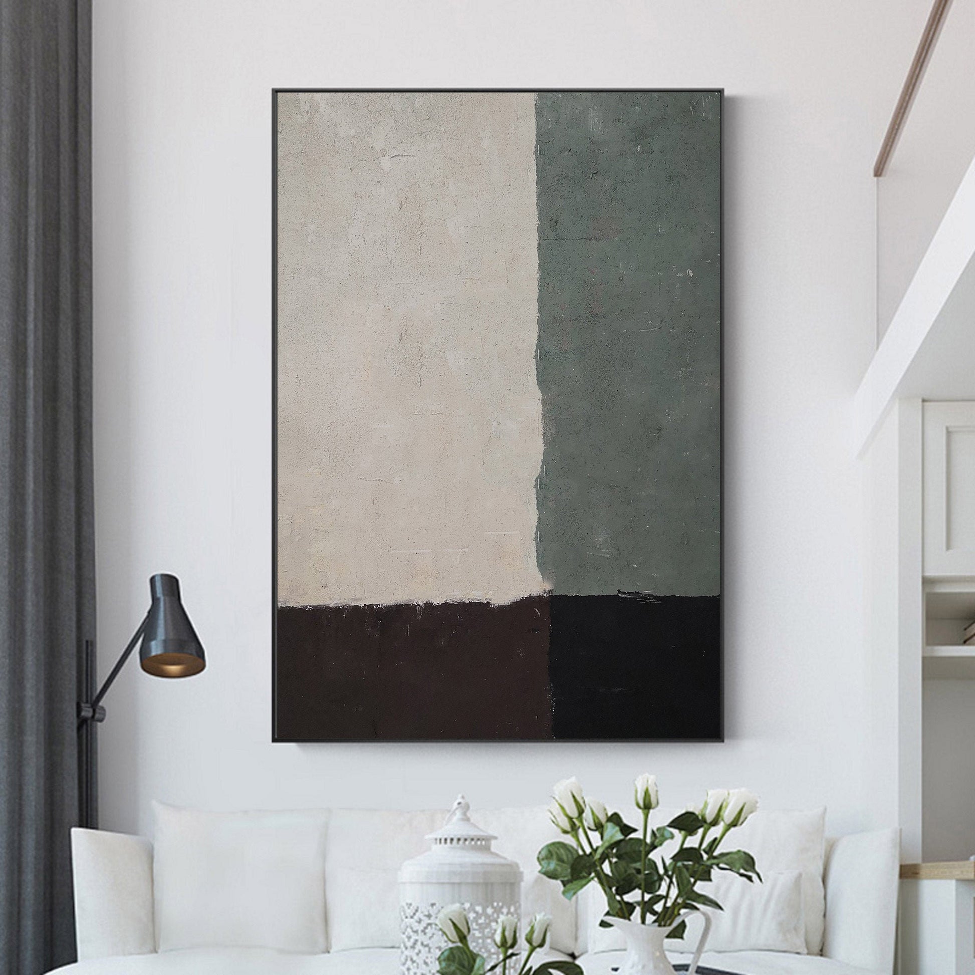 Sage Green Abstract Painting – Minimalist Wall Art