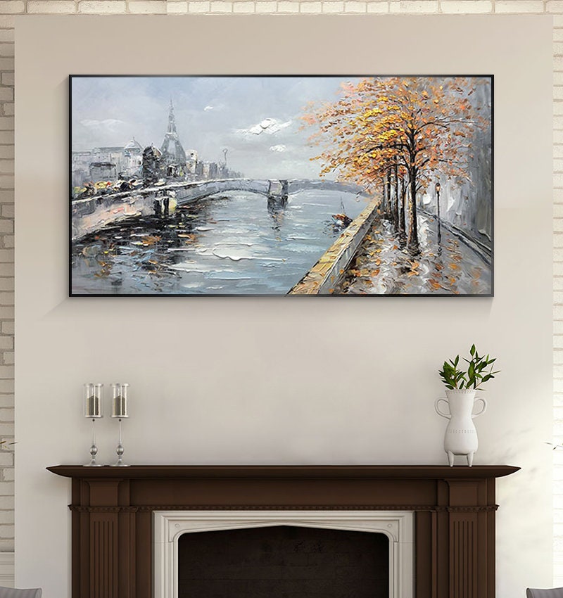 Large Lake – White Lake Landscape Wall Art | Boho Hand-Painted Oil Painting, view 5
