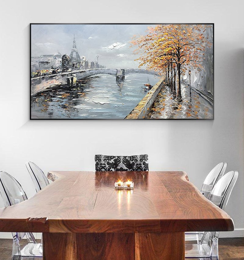 Large Lake – White Lake Landscape Wall Art | Boho Hand-Painted Oil Painting, view 4
