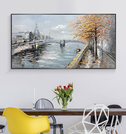 Large Lake – White Lake Landscape Wall Art | Boho Hand-Painted Oil Painting, view 2