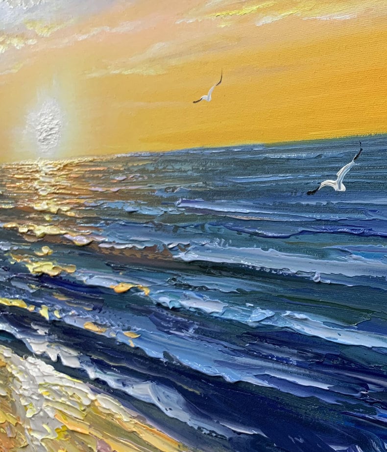 Large Seascape Sunrise – Sunrise Abstract Wall Art | Oil Painting, view 3