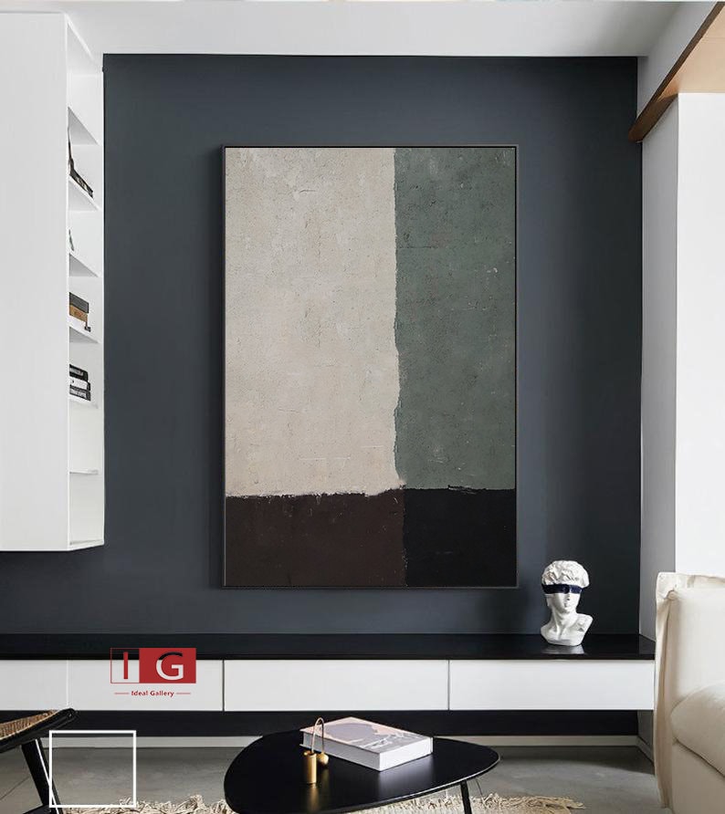 Sage Green Abstract Painting – Minimalist Wall Art