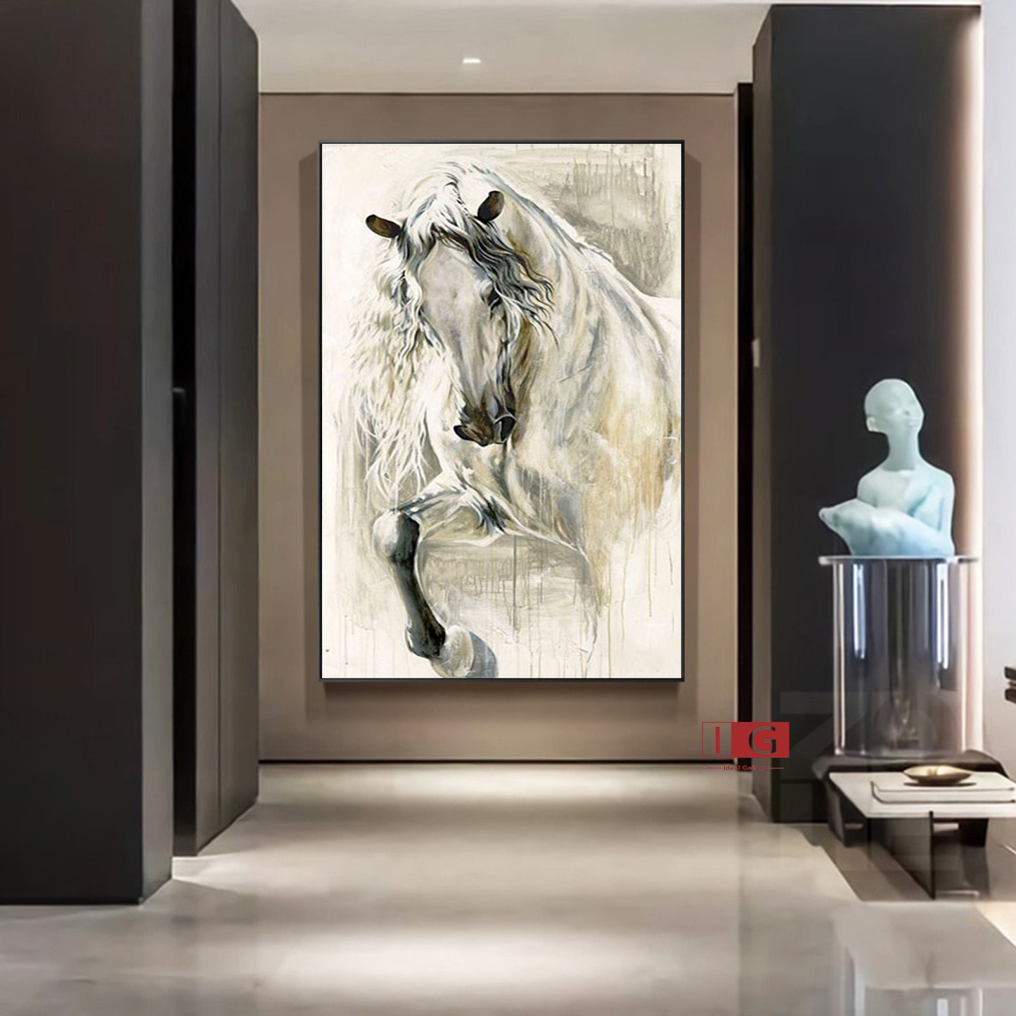 Abstract Horse Oil Painting – Minimalist Animal Wall Art – Abstract Animal Art