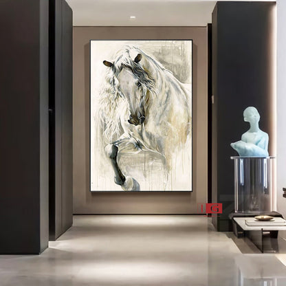 Abstract Horse Oil Painting – Minimalist Animal Wall Art – Abstract Animal Art
