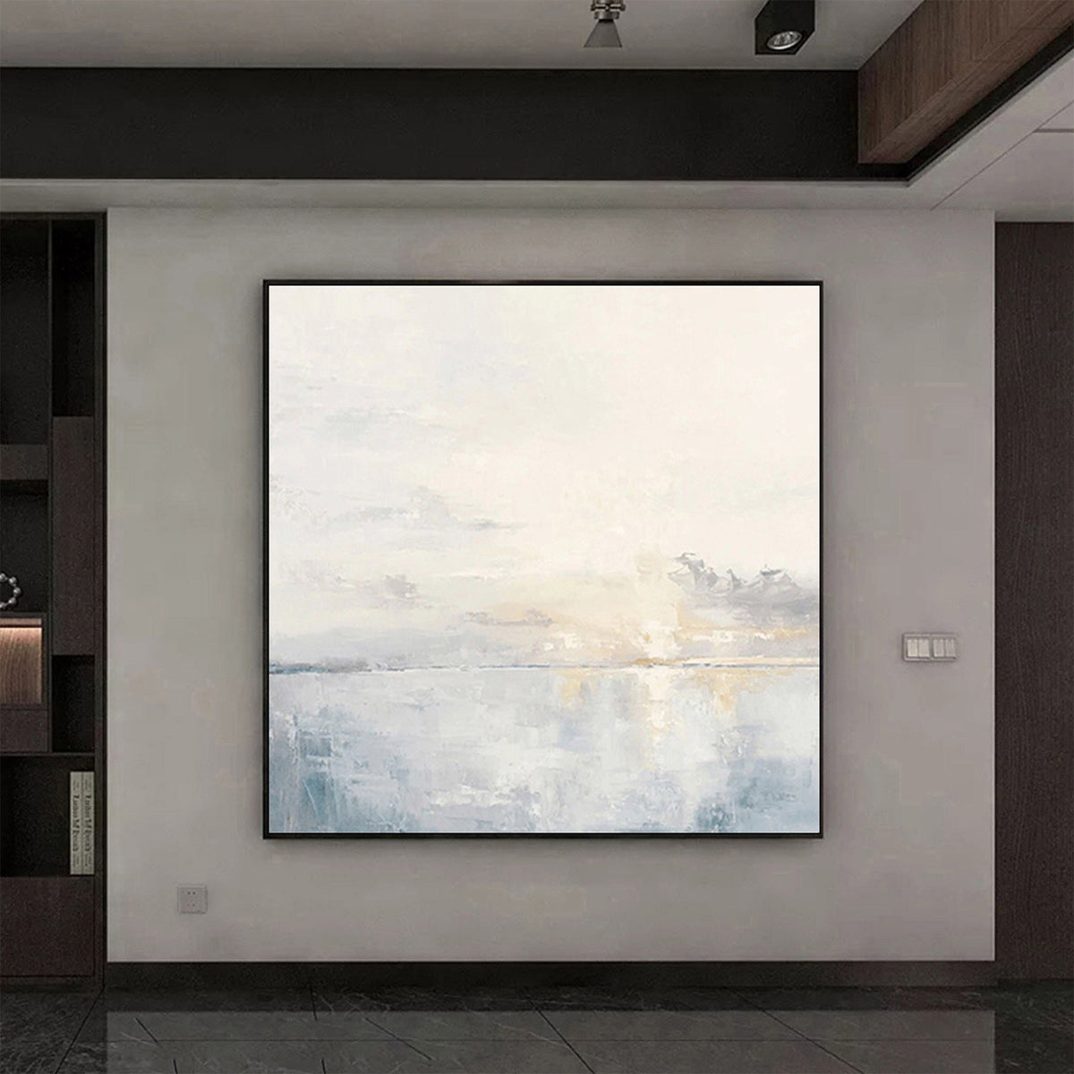 Large Ocean Sunset Wall Art Soft Blue Seascape Canvas Painting for Living Room Decor