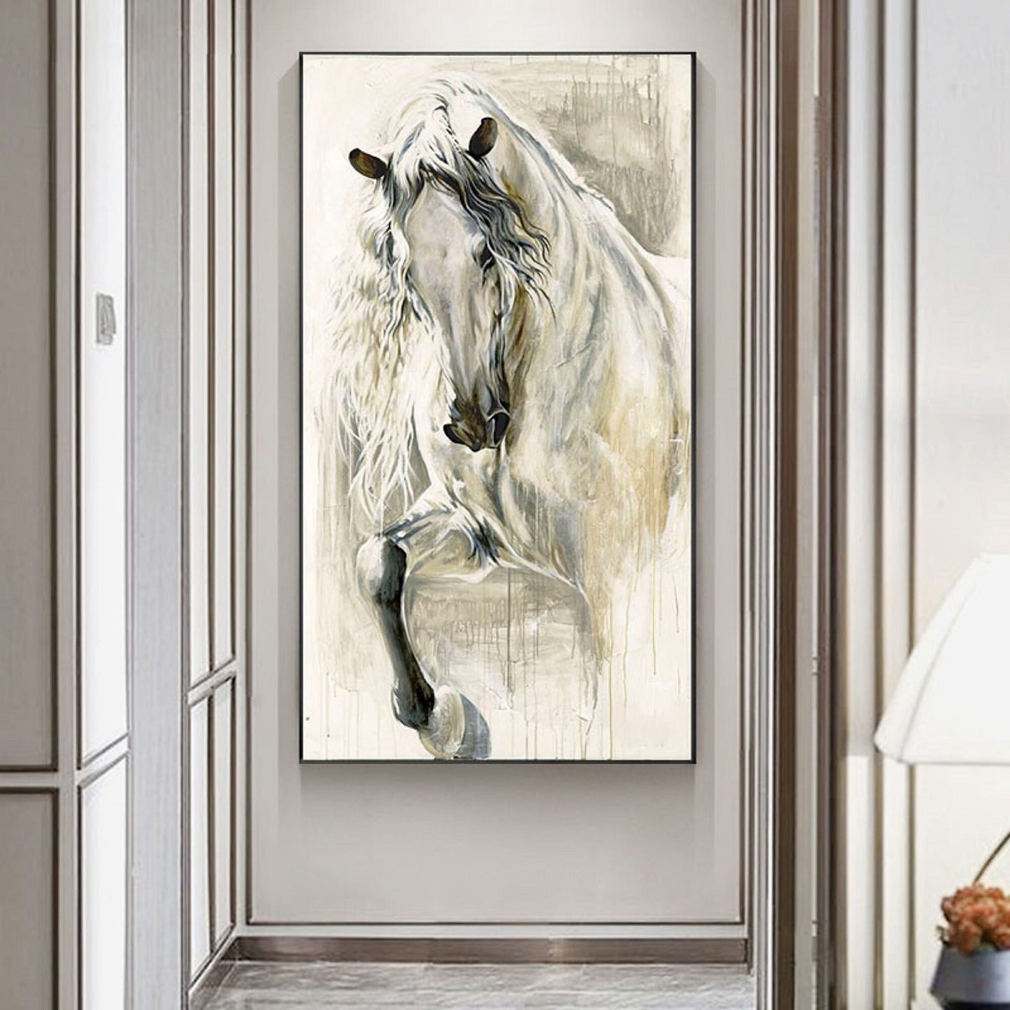 Abstract Horse Oil Painting – Minimalist Animal Wall Art – Abstract Animal Art