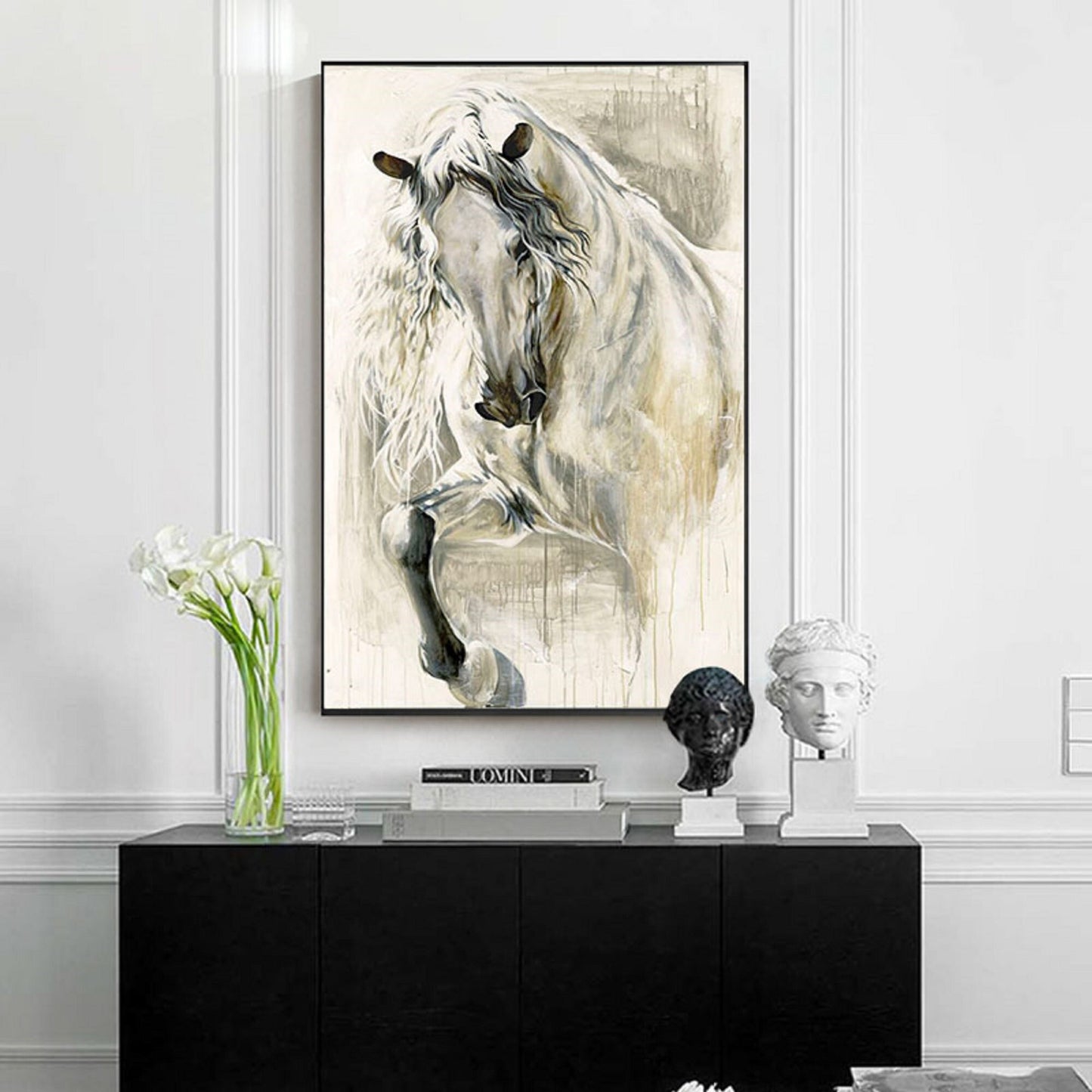 Abstract Horse Oil Painting – Minimalist Animal Wall Art – Abstract Animal Art