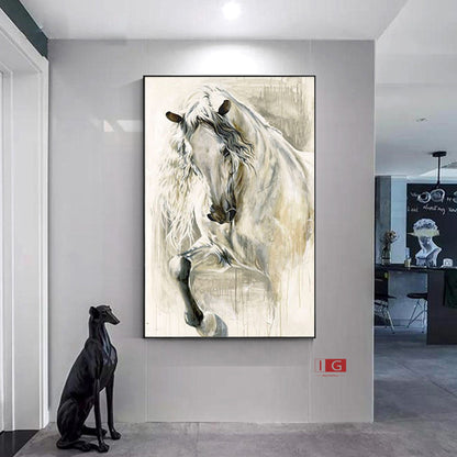 Abstract Horse Oil Painting – Minimalist Animal Wall Art – Abstract Animal Art