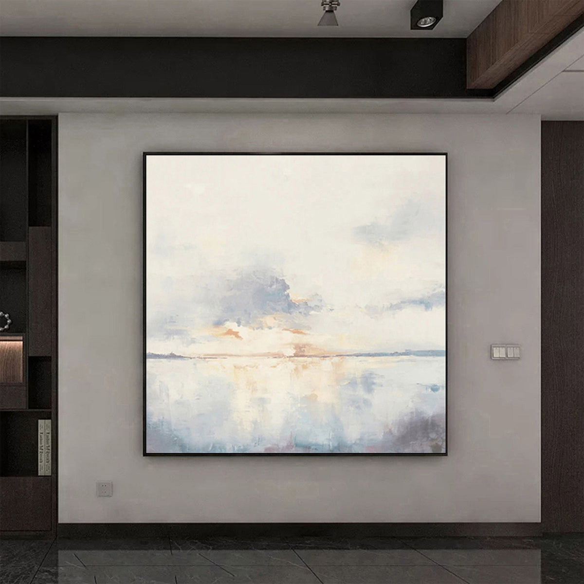 Large Coastal Ocean Wall Art Soft Blue Sunset Canvas Painting for Living Room Decor