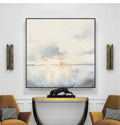 Large Coastal Ocean Wall Art Soft Blue Sunset Canvas Painting for Living Room Decor
