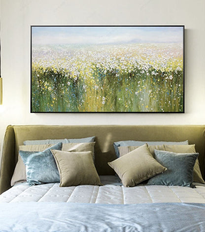 Green and Yellow Abstract Wildflower Floral Wall Art Oil Painting