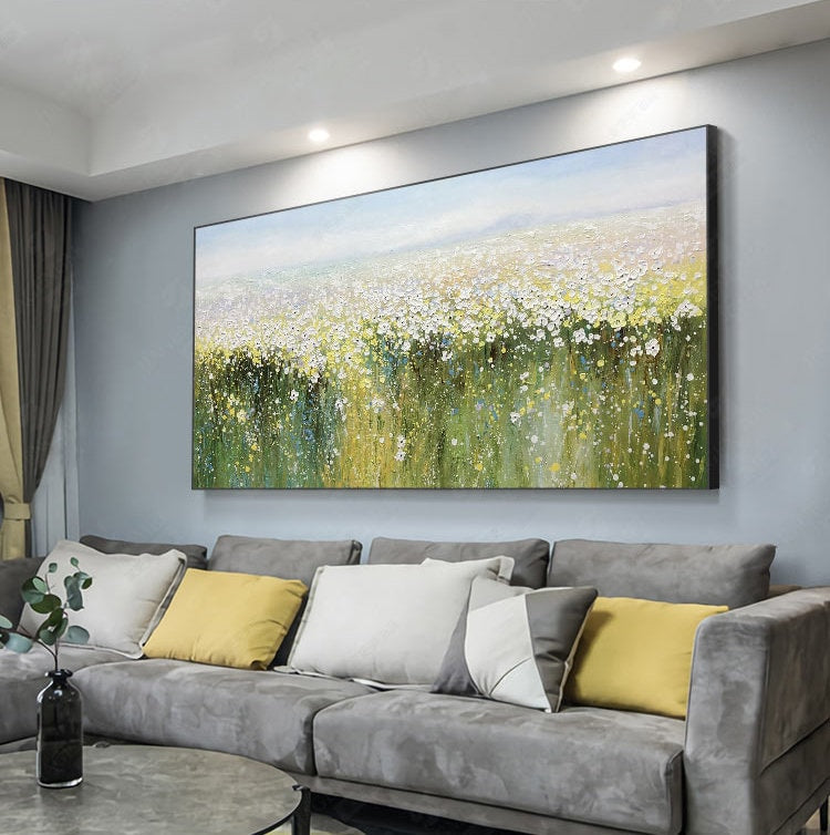 Original Wildflower – Green and Yellow Wildflower Floral Wall Art | Abstract Hand-Painted Oil Painting, view 5