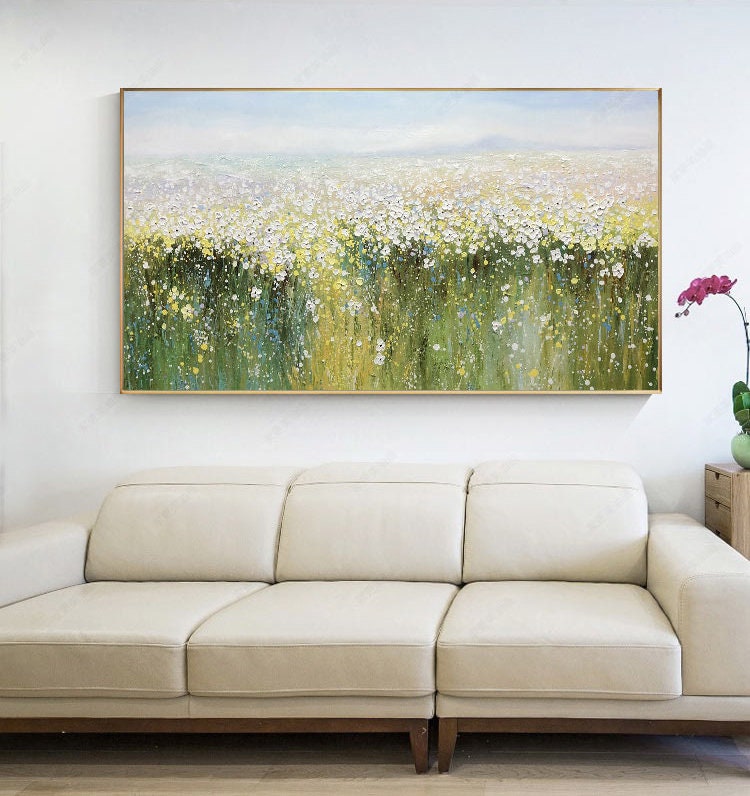 Original Wildflower – Green and Yellow Wildflower Floral Wall Art | Abstract Hand-Painted Oil Painting, view 4