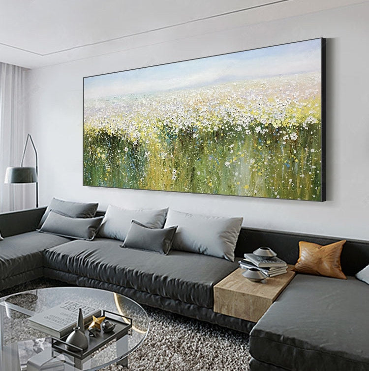 Original Wildflower – Green and Yellow Wildflower Floral Wall Art | Abstract Hand-Painted Oil Painting, view 2