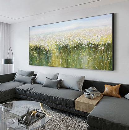 Original Wildflower – Green and Yellow Wildflower Floral Wall Art | Abstract Hand-Painted Oil Painting, view 2