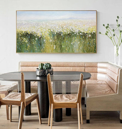 Green and Yellow Abstract Wildflower Floral Wall Art Oil Painting