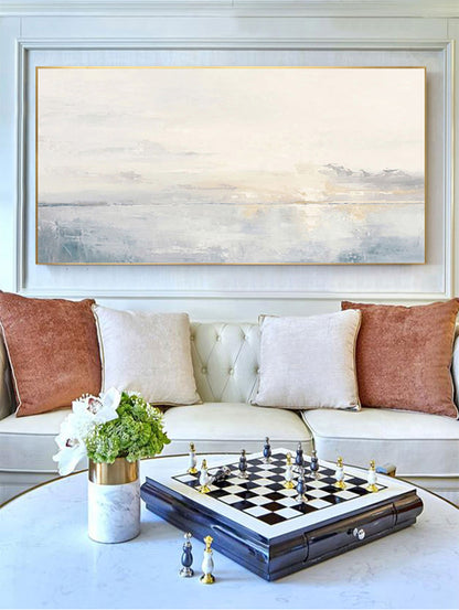Large Ocean Wall Art Soft Blue Sunset Canvas Painting for Living Room Decor