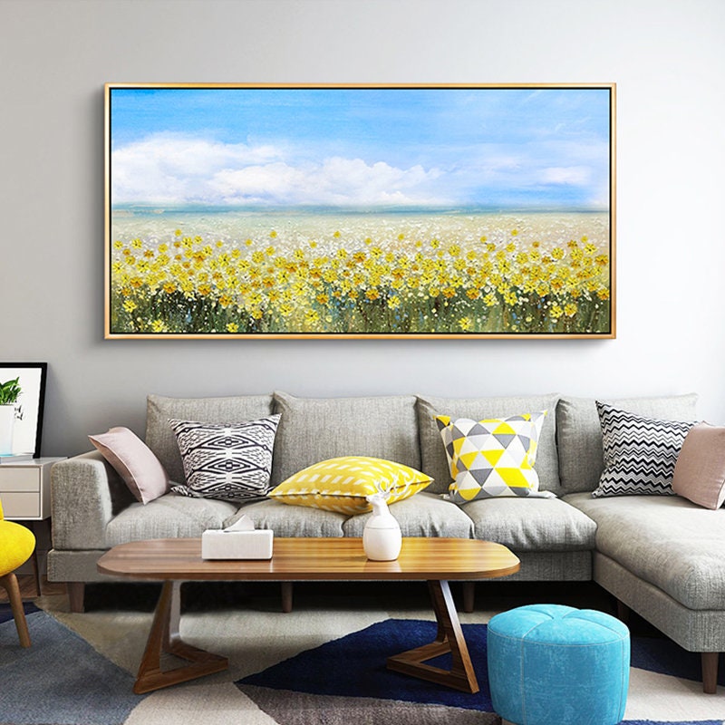 Blue and Yellow Abstract Floral Wall Art