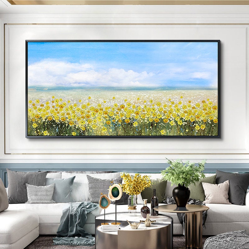 Blue and Yellow Abstract Floral Wall Art