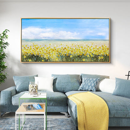 Original Yellow Flower – Blue and Yellow Floral Wall Art | Abstract Oil Painting, view 2