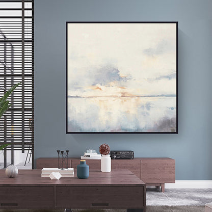 Large Coastal Ocean Wall Art Soft Blue Sunset Canvas Painting for Living Room Decor