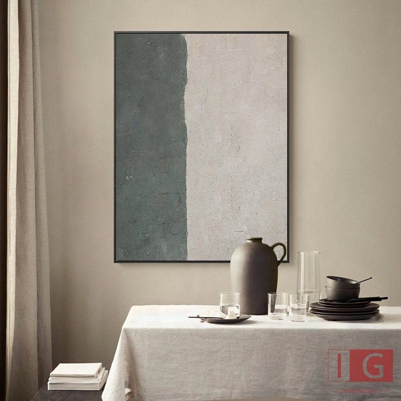 Green Abstract Painting on Canvas – Minimalist Wall Art