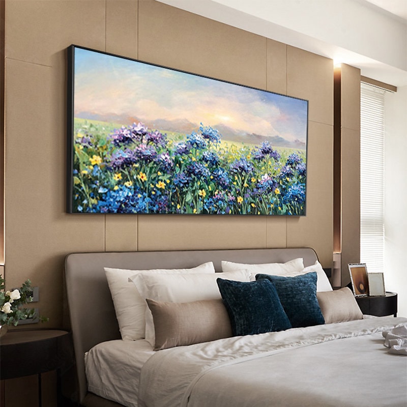 Abstract Violet Flower Oil Painting, Palette Knife Spring Landscape – Purple Floral Wall Art | Abstract Palette Knife Oil Pai