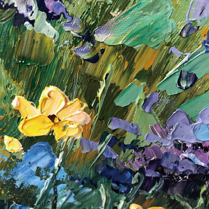 Abstract Violet Flower Oil Painting, Palette Knife Spring Landscape – Purple Floral Wall Art | Abstract Palette Knife Oil Pai