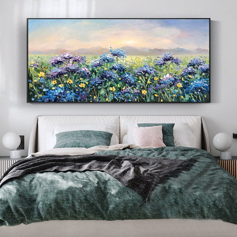 Abstract Violet Flower Oil Painting, Palette Knife Spring Landscape – Purple Floral Wall Art | Abstract Palette Knife Oil Pai