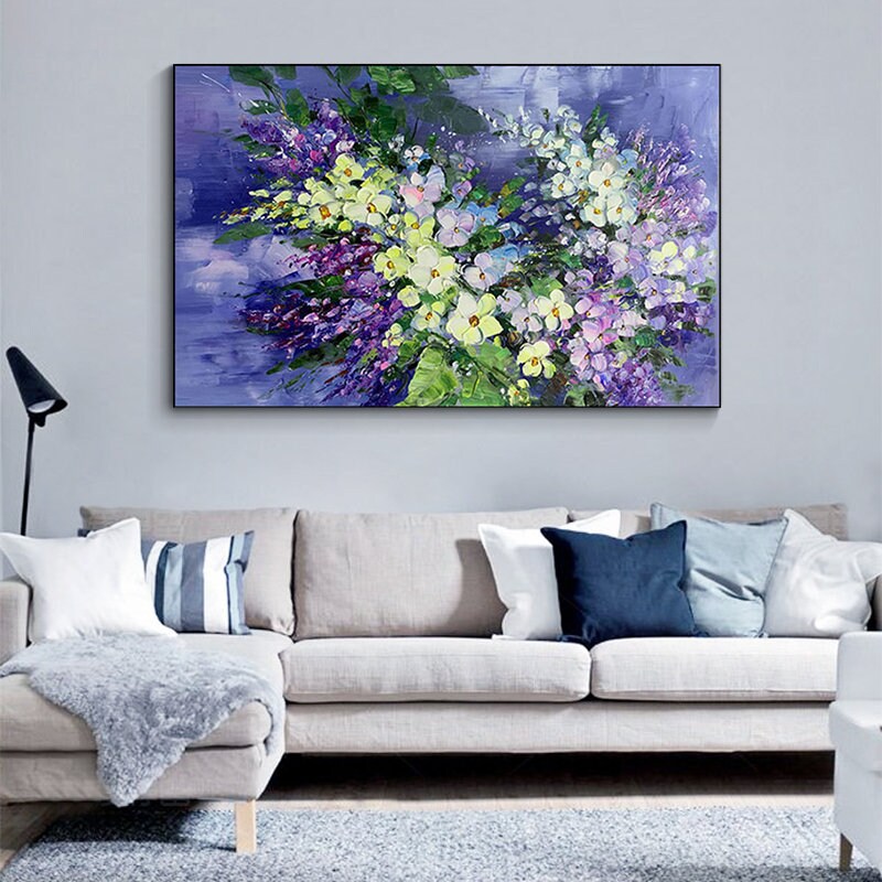 Abstract Purple Orchid Floral Oil Painting, Textured Acrylic Wall Art – Purple and White Orchid Floral Wall Art | Abstract Te