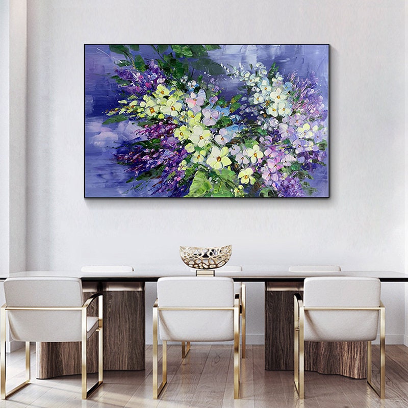 Abstract Purple Orchid Floral Oil Painting, Textured Acrylic Wall Art – Purple and White Orchid Floral Wall Art | Abstract Te