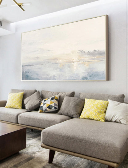Large Ocean Wall Art Soft Blue Sunset Canvas Painting for Living Room Decor