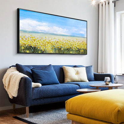 Original Yellow Flower – Blue and Yellow Floral Wall Art | Abstract Oil Painting, view 4
