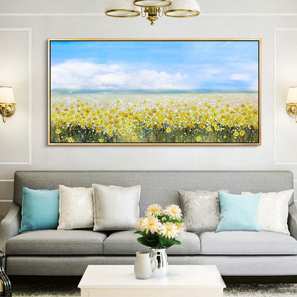 Original Yellow Flower – Blue and Yellow Floral Wall Art | Abstract Oil Painting, view 5