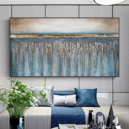 Blue and Gold Abstract Wall Art – Hand-Painted Blue & Gold