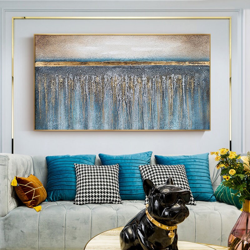 Blue and Gold Abstract Wall Art – Hand-Painted Blue & Gold