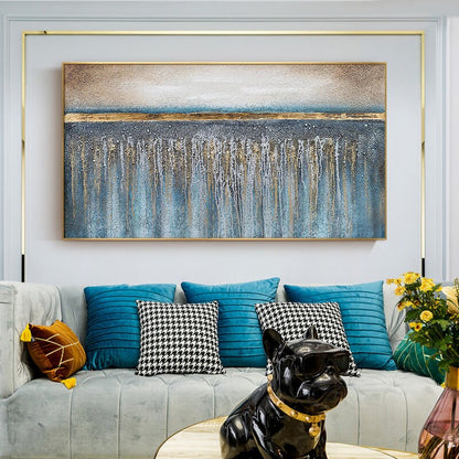 Blue and Gold Abstract Wall Art – Hand-Painted Blue & Gold