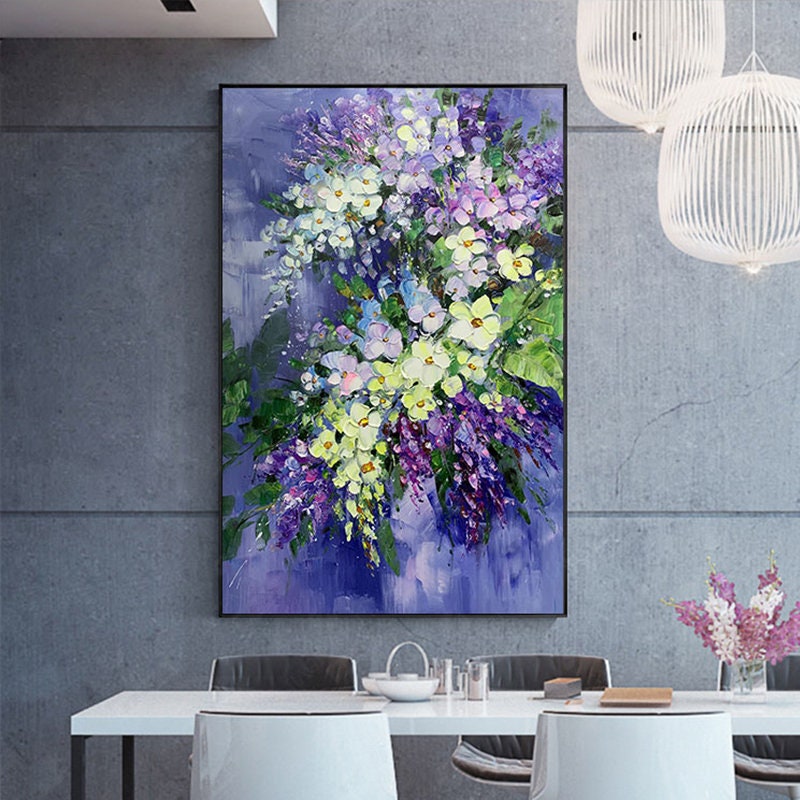Abstract Purple Orchid Floral Oil Painting, Textured Acrylic Wall Art – Purple and White Orchid Floral Wall Art | Abstract Te