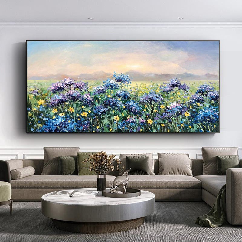 Abstract Violet Flower Oil Painting, Palette Knife Spring Landscape – Purple Floral Wall Art | Abstract Palette Knife Oil Pai