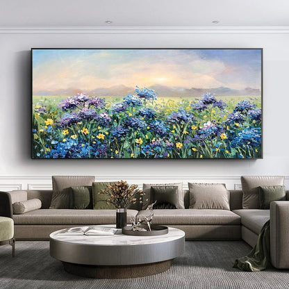 Abstract Violet Flower Oil Painting, Palette Knife Spring Landscape – Purple Floral Wall Art | Abstract Palette Knife Oil Pai