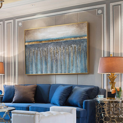Hand-Painted Blue & Gold – Blue and Gold Abstract Wall Art | Hand-Painted Oil Painting, view 2