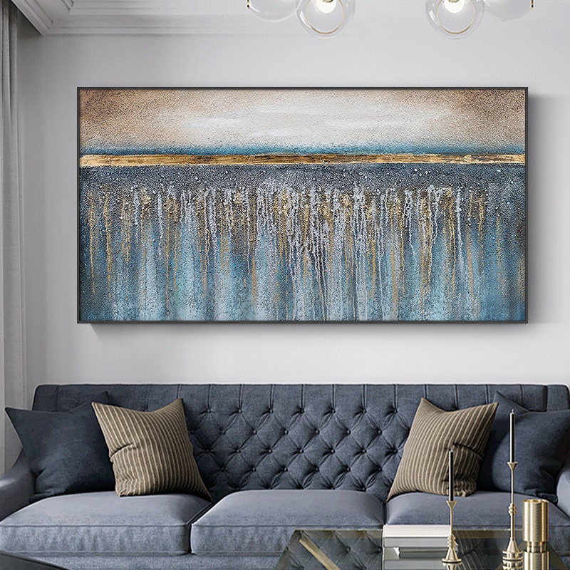 Hand-Painted Blue & Gold – Blue and Gold Abstract Wall Art | Hand-Painted Oil Painting, view 5