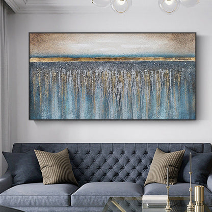 Hand-Painted Blue & Gold – Blue and Gold Abstract Wall Art | Hand-Painted Oil Painting, view 5
