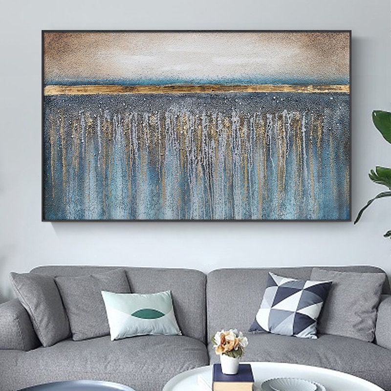 Hand-Painted Blue & Gold – Blue and Gold Abstract Wall Art | Hand-Painted Oil Painting, view 4
