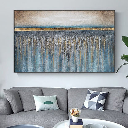 Hand-Painted Blue & Gold – Blue and Gold Abstract Wall Art | Hand-Painted Oil Painting, view 4
