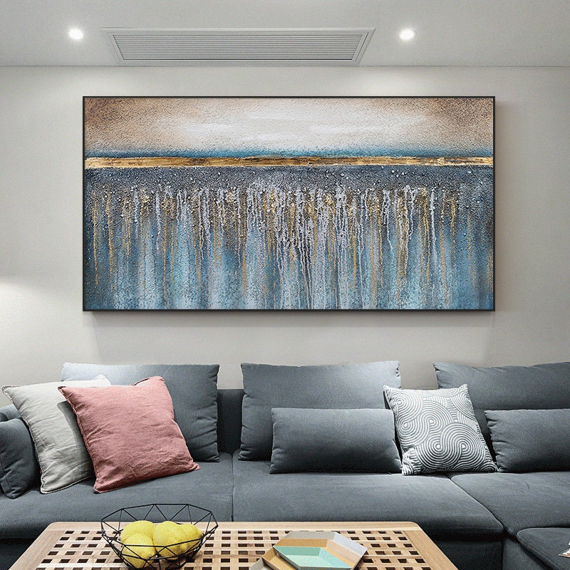 Blue and Gold Abstract Wall Art – Hand-Painted Blue & Gold