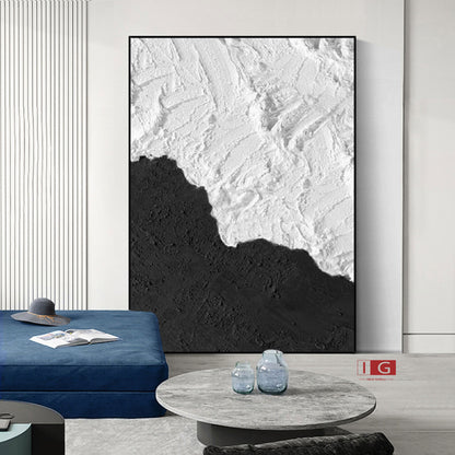 Black and White Textured Abstract Painting – Framed Minimalist Wall Art