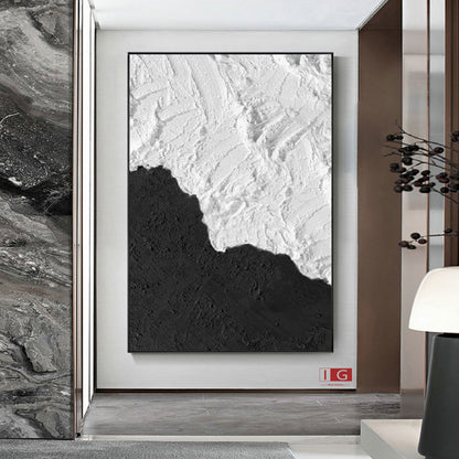 Black and White Textured Abstract Painting – Framed Minimalist Wall Art
