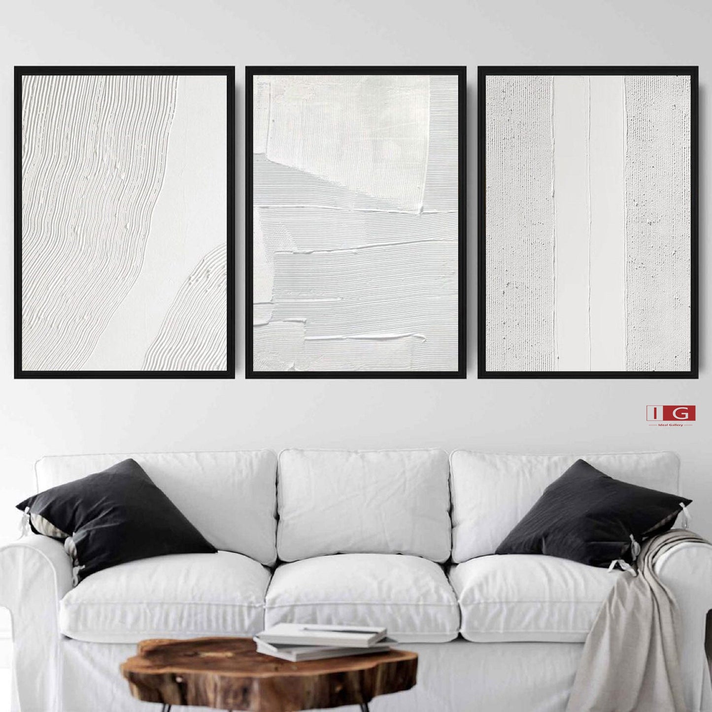 Set of 3 White Abstract Textured Plaster Art – 3D Wall Decor – Abstract Painting