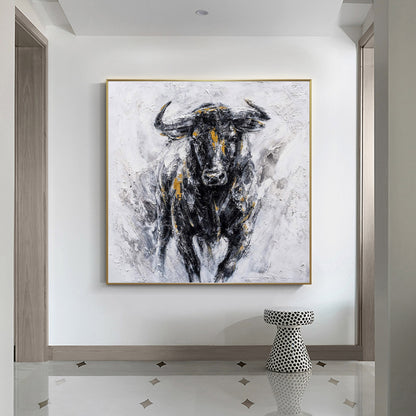 Abstract Bull Canvas Wall Art – Large Texture Animal Painting – Abstract Animal Art